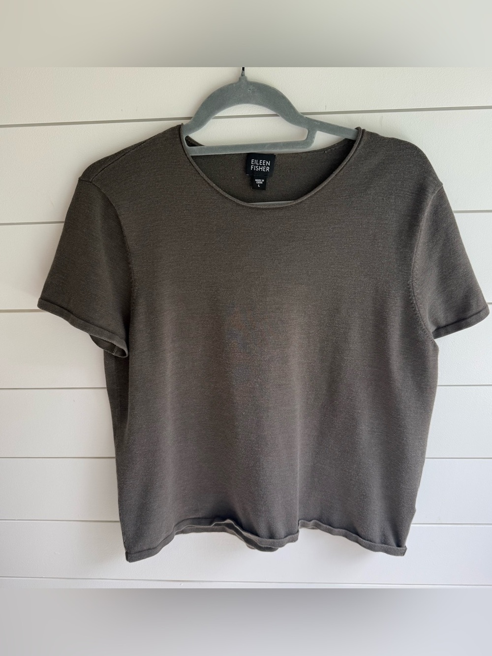 Eileen Fisher silk grey top large